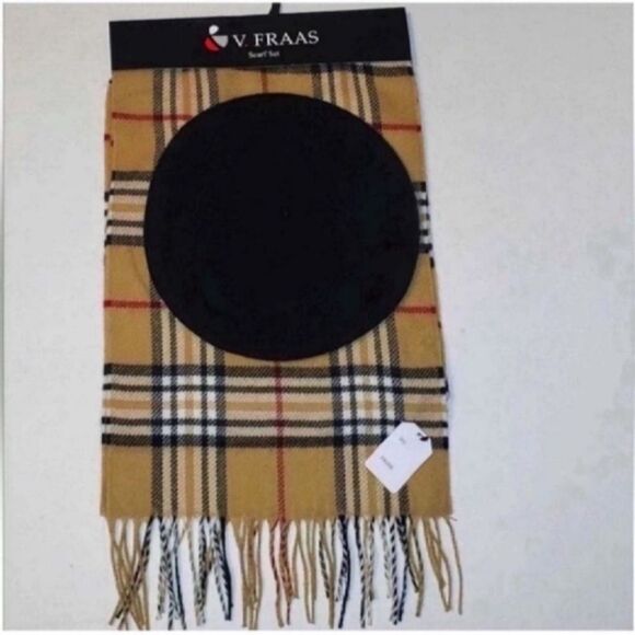 V. Fraas Plaid Scarf and Black Beret Set - Picture 11 of 11
